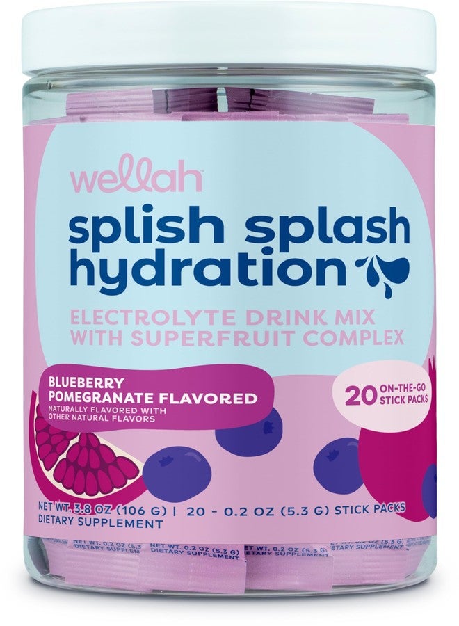 Wellah Splish Splash Hydration (Blueberry Pomegranate) 20 Stick Packs - Electrolyte Drink Mix with Superfruit Complex - Image 1
